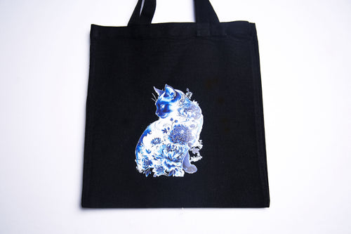 Black  - Cat with ceramic design - tote bag